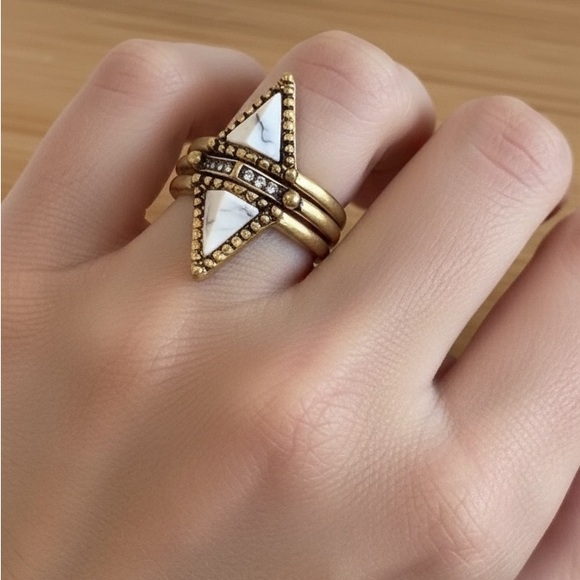 NWT Geometric Marble Brass Ring Trio – Size 6.5 - Picture 3 of 11